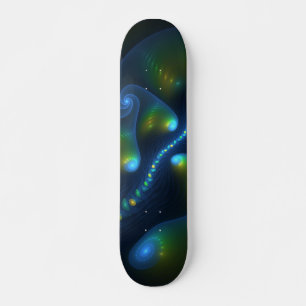 Fantasy Lights Abstract Blauw Groen Geel Fractal Skateboard