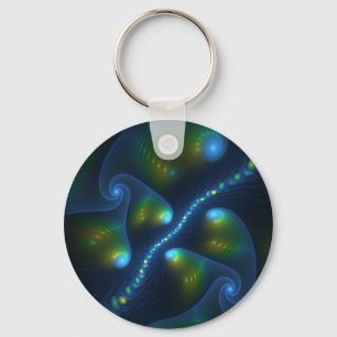 Fantasy Lights Abstract Blauw Groen Geel Fractal Sleutelhanger