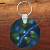 Fantasy Lights Abstract Blauw Groen Geel Fractal Sleutelhanger (Voorkant)