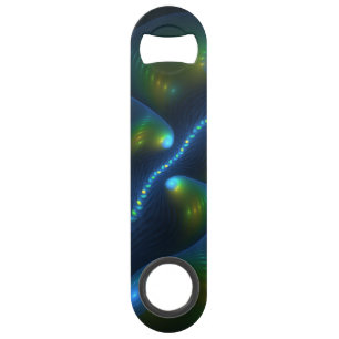 Fantasy Lights Abstract Blauw Groen Geel Fractal Speed Flessenopener