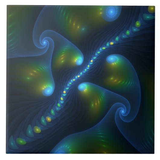 Fantasy Lights Abstract Blauw Groen Geel Fractal Tegeltje (Voorkant)