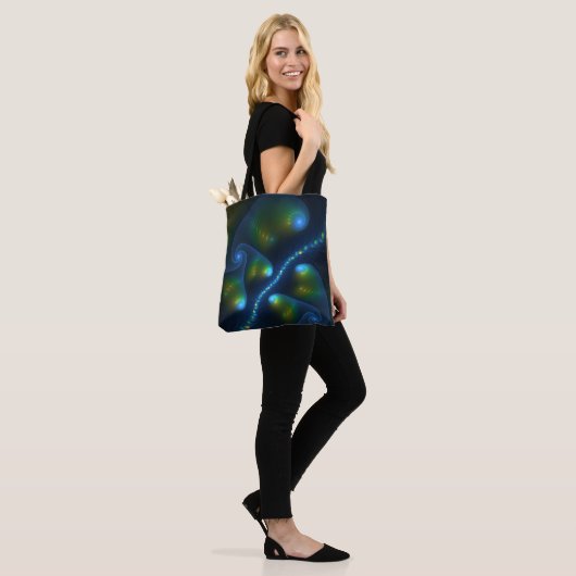 Fantasy Lights Abstract Blauw Groen Geel Fractal Tote Bag (Op model)
