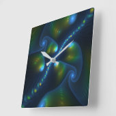 Fantasy Lights Abstract Blauw Groen Geel Fractal Vierkante Klok (Hoek)