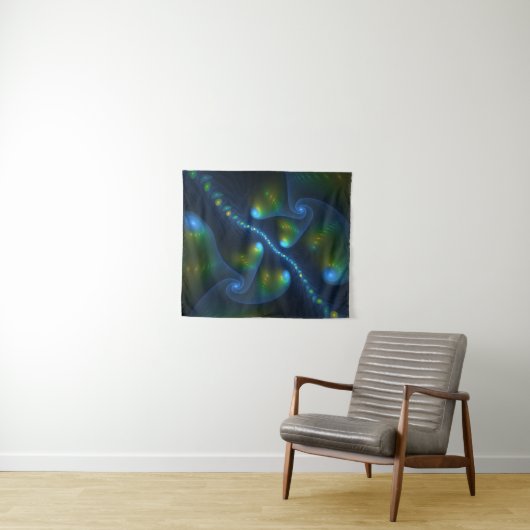 Fantasy Lights Abstract Blauw Groen Geel Fractal Wandkleed (In Situ (horizontaal))