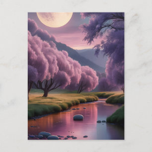 Fantasy maanverlichte rivier droomlandschap illust briefkaart