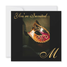 Fantasy Masquerade Mask Monogram Gold Invitation