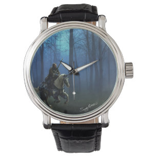 Fantasy Medieval Knight op Horseback in Moonlight Horloge