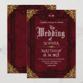 Fantasy Medieval Royal Burgundy Gold Wedding Kaart (Voorkant / Achterkant)