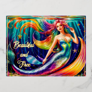 Fantasy Meisje Zeemeermin Water Natuur Nymph Mooi Folie Feestdagen Briefkaart