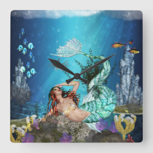 Fantasy Mermaid and Fish Square Wall-klok Vierkante Klok
