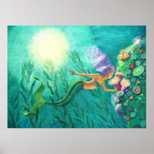 Fantasy Mermaid Art Poster Tropisch Zee Garden