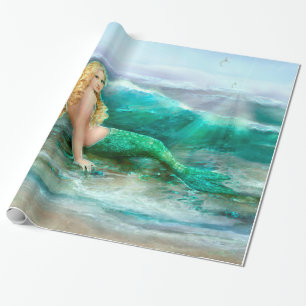 Fantasy Mermaid op de kust van het Aqua Blue Zee Cadeaupapier
