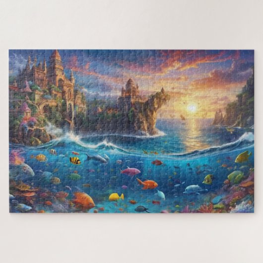 Fantasy middeleeuwse stad Zee leven hard oplossen Legpuzzel (Horizontaal)