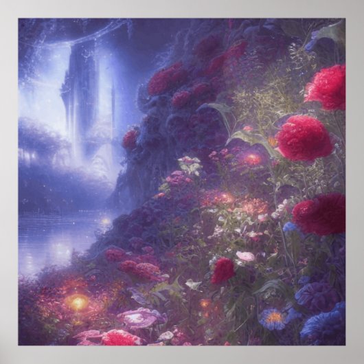 Fantasy Misty Rainy Magical Garden Landschap Poster (Voorkant)