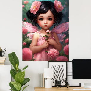 Fantasy mooi roze fee meisje poster