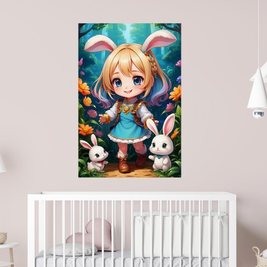 Fantasy Mooi Schattige Meisje Konijn Poster (Kinderkamer 2)