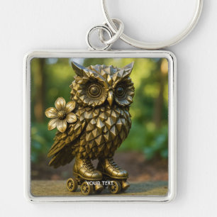 Fantasy Mooie Koperen Uil Schaatsen Sleutelhanger