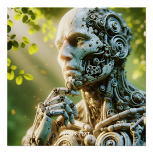 Fantasy Mooie Robot Gezicht Sculptuur Perfect Poster