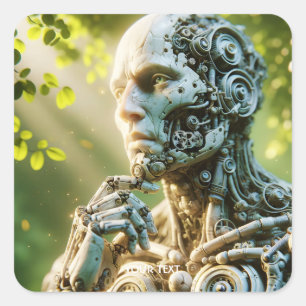 Fantasy Mooie Robot Gezicht Sculptuur Vierkante Sticker