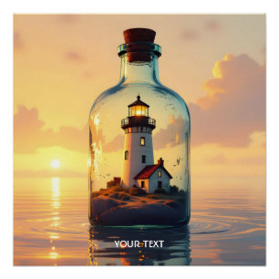 Fantasy Mooie Vuurtoren In Fles Perfect Poster