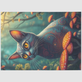 Fantasy Mushroom Forest Blue Cat Tissuepapier