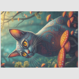 Fantasy Mushroom Forest Blue Cat Tissuepapier