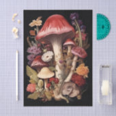 Fantasy Mushrooms and Flowers on Black Background Tissuepapier (Craft)