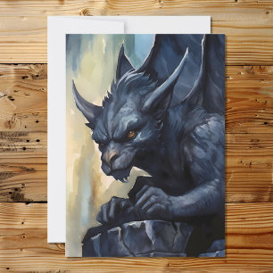 Fantasy mythologische zwarte gargouille feestdagenkaart