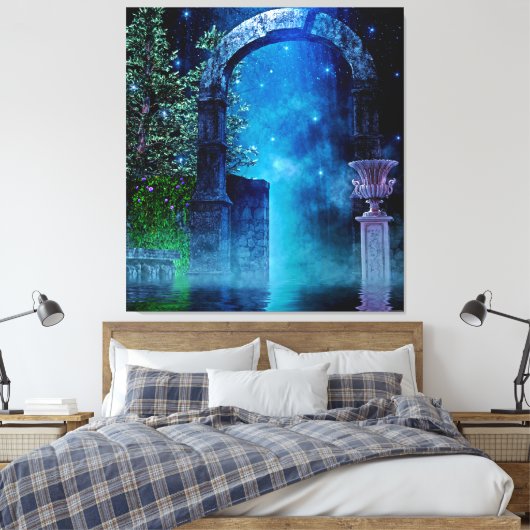 Fantasy Night Blue Light Stretted Canvas afdrukken (Insitu (Slaapkamer))