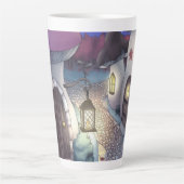 Fantasy Nighttime Mushroom Village Illustration Latte Mok (Voorkant)
