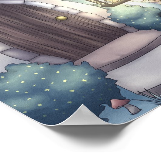 Fantasy Nighttime Mushroom Village Illustration Poster (Hoek)