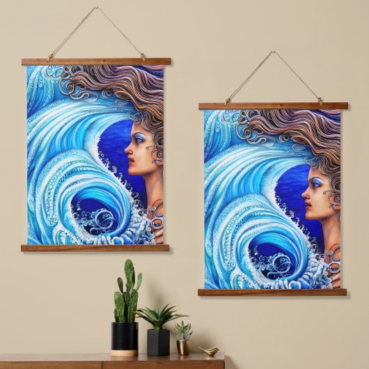 Fantasy Ocean Zee Wave Goddess Artwork Hangend Wandkleed (Asymmetrisch)
