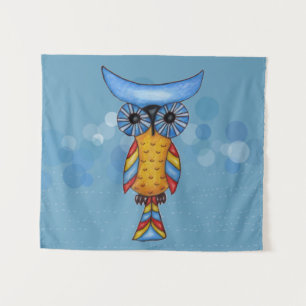 Fantasy Owl Colorful Feathers Blue Head Eyes Wandkleed