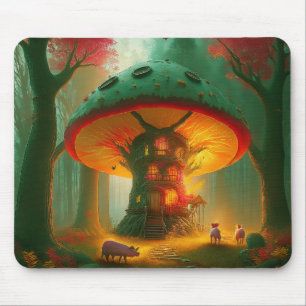 Fantasy Paddenstoel Boomhut Met Varkens Muismat