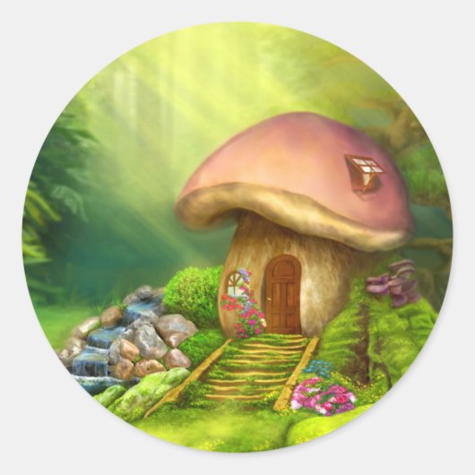 Fantasy paddenstoel ronde sticker (Voorkant)