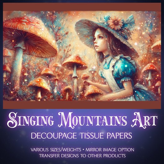 Fantasy Paddenstoelentuin met Alice Decoupage Tissuepapier