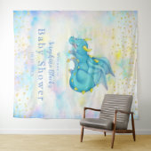 Fantasy Pastel Blauwe Draak Baby Shower Achtergron Wandkleed (In Situ (horizontaal))