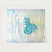 Fantasy Pastel Blauwe Draak Baby Shower Achtergron Wandkleed (Voorkant (horizontaal))