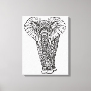 Fantasy Patterned Elephant Doodle 6 Canvas Afdruk