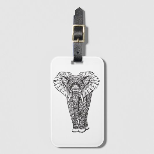 Fantasy Patterned Elephant Doodle Bagagelabel (Voorkant (verticaal))