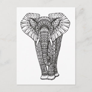 Fantasy Patterned Elephant Doodle Briefkaart