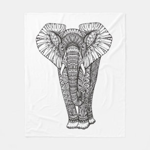 Fantasy Patterned Elephant Doodle Fleece Deken