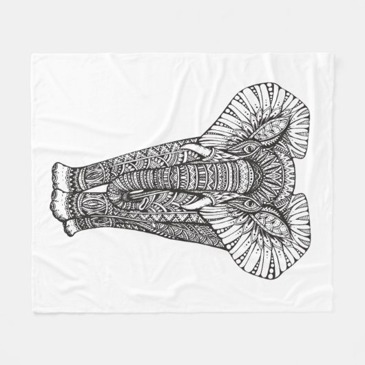Fantasy Patterned Elephant Doodle Fleece Deken (Voorkant (Horizontaal))