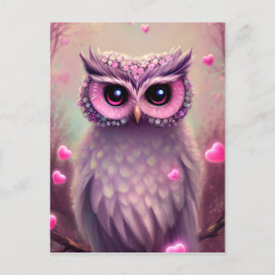 Fantasy Pink Fluffy Kawaii Owl Briefkaart