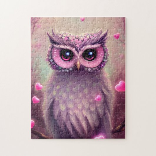 Fantasy Pink Fluffy Kawaii Owl Legpuzzel (Verticaal)