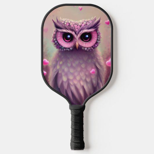 Fantasy Pink Fluffy Kawaii Owl Pickleball Paddle (Voorkant)