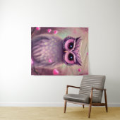 Fantasy Pink Fluffy Kawaii Owl Wandkleed (In Situ (horizontaal))