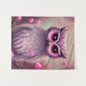 Fantasy Pink Fluffy Kawaii Owl Wandkleed (Voorkant (horizontaal))