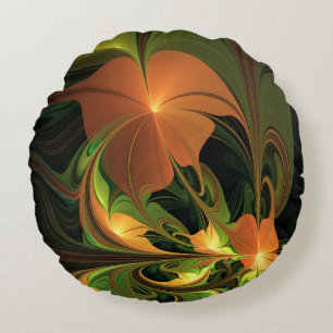 Fantasy Plant Abstract Groen Roest Bruin Fractal Rond Kussen