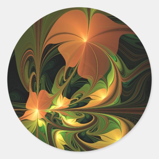 Fantasy Plant Abstract Groen Roest Bruin Fractal Ronde Sticker (Voorkant)